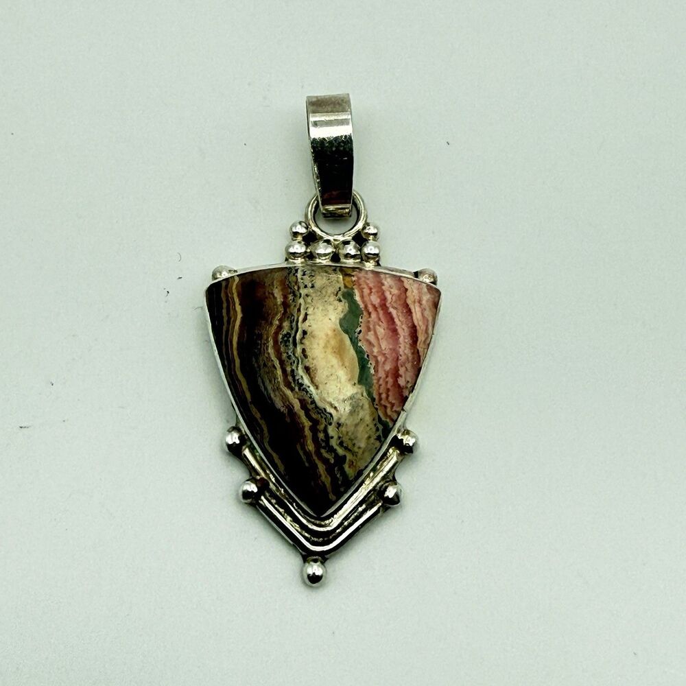 Sterling Silver Rhodochrosite Pendant Triangle 925